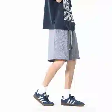 兰缪 美式日系复古百搭简约日常运动高街风基础款设计印花户外通勤山系宽松清爽透气潮流柔软垂感直筒系带休闲短裤 男女同款