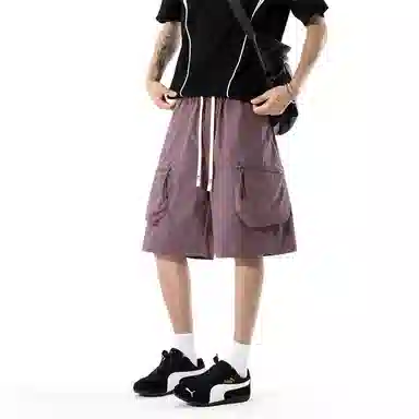 兰缪 美式复古简约高街潮流基础款日常通勤宽松舒适百搭亲肤系带休闲短裤 男女同款