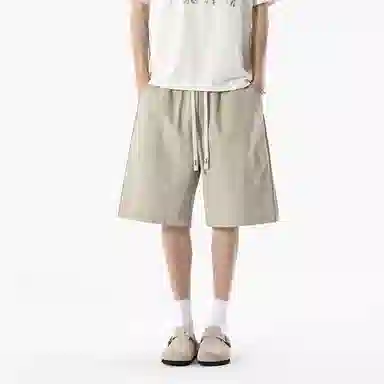 兰缪 美式复古日系简约高街风潮流基础款日常通勤山系户外运动舒适宽松清爽透气百搭柔软亲肤纯色垂感直筒系带休闲短裤 男女同款