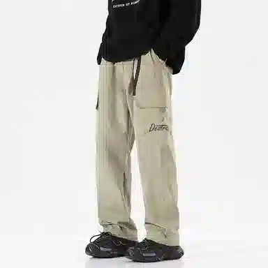 兰缪 美式复古日系简约纯色高街风基础款山系户外日常通勤跑步运动舒适宽松清爽透气潮流百搭柔软亲肤直筒裤垂感系带休闲裤 男女同款