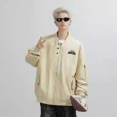 兰缪 美式高街风复古纯色基础款通勤户外休闲宽松夹克外套 男女同款