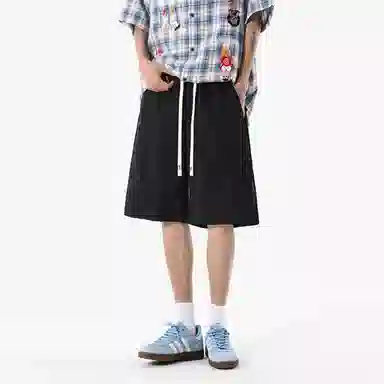 兰缪 美式复古日系简约高街风潮流基础款日常通勤山系户外运动舒适宽松清爽透气百搭柔软亲肤纯色垂感直筒系带休闲短裤 男女同款