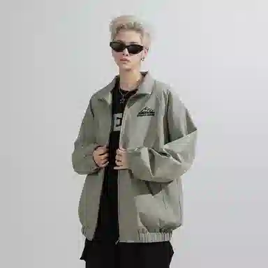 兰缪 美式百搭休闲宽松圆领运动长袖夹克外套 男女同款