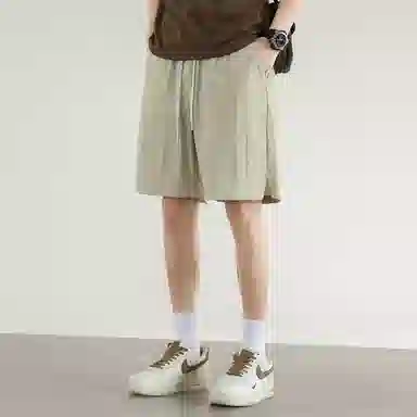 兰缪 美式复古高街风纯色基础款山系户外跑步骑行健身日常柔软通勤亲肤舒适透气运动直筒宽松冰丝凉感速干五分裤休闲短裤 男女同款