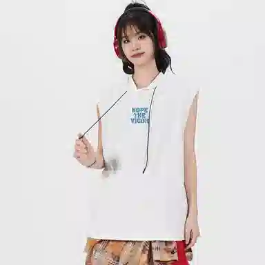 兰缪 美式复古山系户外日常纯色运动高街风通勤宽松休闲潮流亲肤透气连帽舒适无袖背心 男女同款