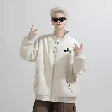 兰缪 美式高街风复古纯色基础款通勤户外休闲宽松夹克外套 男女同款