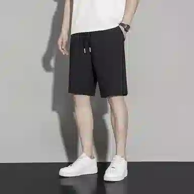 兰缪 复古高街简约设计基础款印花日常户外运动通勤山系潮流宽松透气柔软百搭垂感直筒系带五分裤休闲短裤 男女同款