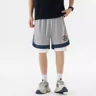 兰缪 美式日系户外日常柔软基础款复古舒适透气运动高街简约印花设计百搭通勤山系宽松清爽潮流垂感直筒纯色系带休闲短裤 男女同款