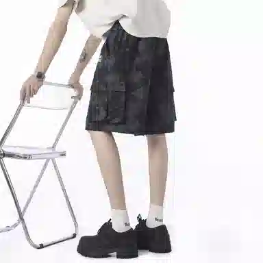 兰缪 美式日系复古百搭运动高街风简约基础款设计印花日常户外通勤山系宽松清爽透气潮流柔软垂感直筒系带休闲短裤 男女同款