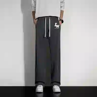 兰缪 美式复古日系简约纯色高街风基础款山系户外日常通勤运动宽松清爽透气潮流百搭亲肤柔软舒适直筒裤垂感系带休闲裤 男女同款