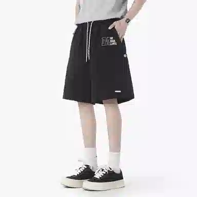 兰缪 美式日系户外日常柔软复古舒适透气运动高街基础款简约印花设计百搭通勤山系宽松清爽直筒潮流垂感纯色系带休闲短裤 男女同款