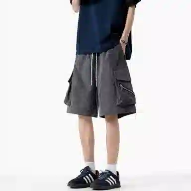 兰缪 美式复古日系简约高街风潮流基础款垂感日常通勤宽松五分裤系带休闲短裤 男女同款