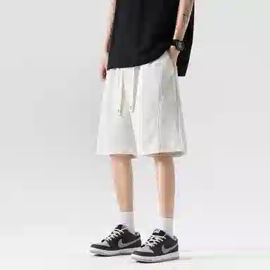 兰缪 美式日系高街复古简约设计基础款印花日常户外运动通勤山系潮流宽松清爽透气柔软百搭垂感直筒系带休闲短裤 男女同款