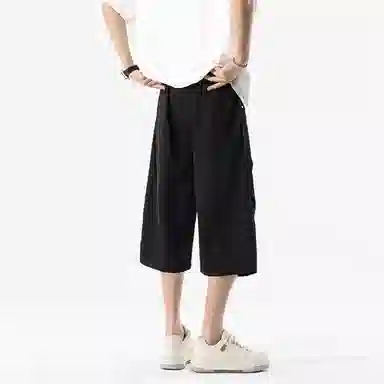 兰缪 美式复古日系简约纯色高街风基础款潮流运动舒适宽松清爽透气百搭柔软亲肤系带七分裤休闲短裤 男女同款