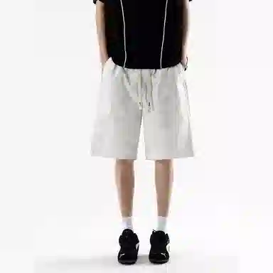 兰缪 美式复古日系简约高街风潮流基础款日常通勤山系户外运动舒适宽松清爽透气百搭柔软亲肤纯色垂感直筒系带休闲短裤 男女同款