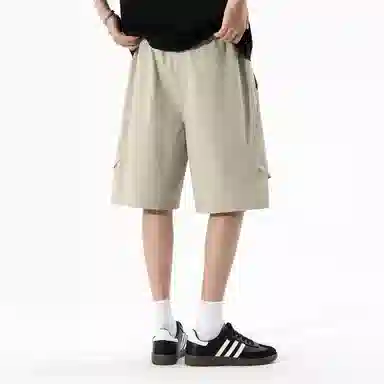 兰缪 美式日系复古透气舒适日常运动高街简约印花基础款设计户外百搭通勤山系宽松清爽潮流柔软垂感直筒纯色系带休闲短裤 男女同款