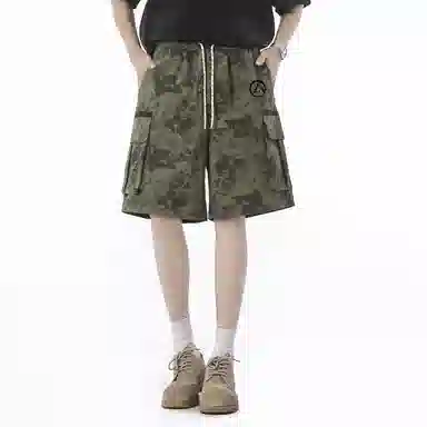 兰缪 美式日系复古户外百搭运动高街风简约基础款设计印花日常通勤山系宽松清爽透气潮流柔软垂感直筒系带休闲短裤 男女同款