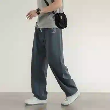 兰缪 美式复古日系高街风简约基础款日常通勤户外山系运动宽松清爽透气潮流柔软百搭亲肤直筒裤长裤垂感系带长裤休闲裤 男女同款