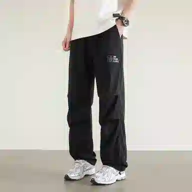 兰缪 日系基础款字母简约日常户外运动透气通勤舒适美式复古时尚百搭宽松直筒休闲裤 男女同款