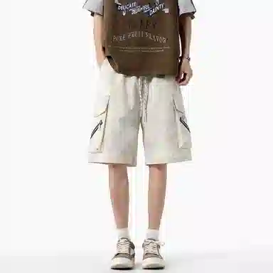 兰缪 美式复古日系简约高街风潮流基础款垂感日常通勤宽松五分裤系带休闲短裤 男女同款