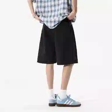 兰缪 美式复古日系简约高街风潮流基础款日常通勤山系户外运动舒适宽松清爽透气百搭柔软亲肤纯色垂感直筒系带休闲短裤 男女同款