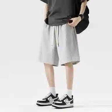 兰缪 美式日系高街复古简约设计基础款印花日常户外运动通勤山系潮流宽松清爽透气柔软百搭垂感直筒系带休闲短裤 男女同款