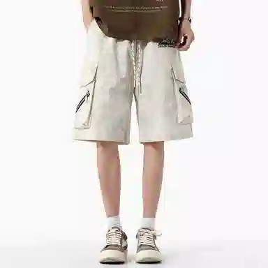 兰缪 美式日系户外日常柔软复古透气舒适运动高街简约基础款设计百搭印花通勤山系宽松清爽潮流垂感直筒系带休闲短裤 男女同款