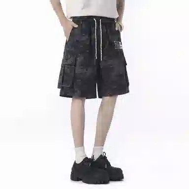 兰缪 美式日系复古百搭运动高街风简约基础款设计印花日常户外通勤山系宽松清爽透气潮流柔软垂感直筒系带休闲短裤 男女同款