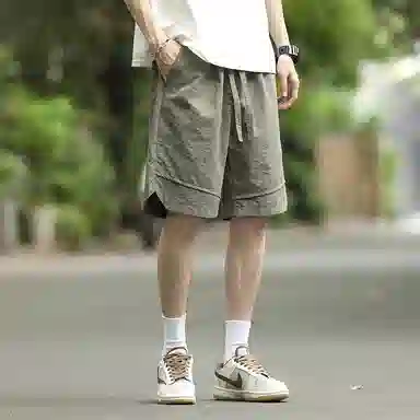 兰缪 日系简约纯色基础款日常通勤舒适美式复古透气户外运动百搭宽松五分裤休闲短裤 男女同款