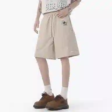 兰缪 美式日系户外日常柔软复古舒适运动透气高街简约基础款印花设计百搭通勤山系宽松清爽直筒潮流垂感纯色系带休闲短裤 男女同款