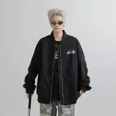 兰缪 美式高街风复古纯色基础款通勤户外休闲宽松夹克外套 男女同款