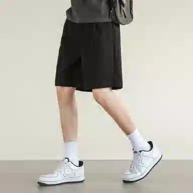 兰缪 美式复古纯色高街风基础款户外日常柔软通勤亲肤舒适透气运动直筒宽松五分裤休闲短裤 男女同款