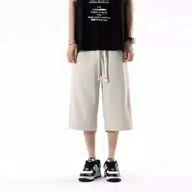 兰缪 美式复古日系简约高街风潮流基础款山系户外日常通勤运动舒适宽松清爽透气百搭柔软亲肤直筒垂感系带七分休闲短裤 男女同款