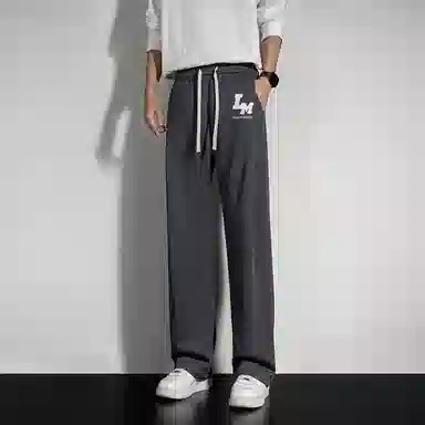 兰缪 美式复古日系简约纯色高街风基础款山系户外日常通勤运动宽松清爽透气潮流百搭亲肤柔软舒适直筒裤垂感系带休闲裤 男女同款