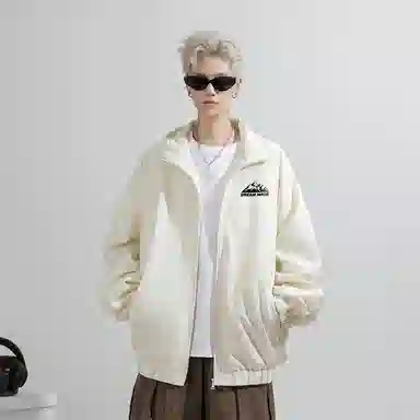 兰缪 美式百搭休闲宽松圆领运动长袖夹克外套 男女同款