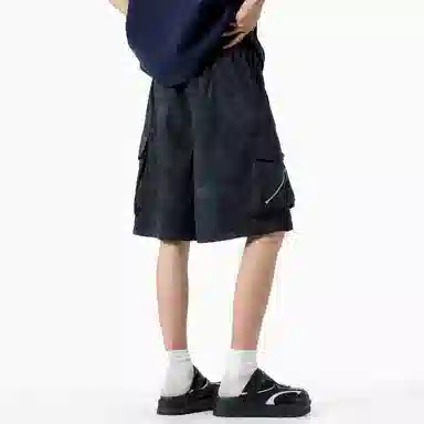 兰缪 美式日系户外日常柔软复古透气舒适运动高街简约基础款设计百搭印花通勤山系宽松清爽潮流垂感直筒系带休闲短裤 男女同款