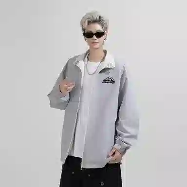 兰缪 美式复古纯色基础款字母防风日常山系通勤户外宽松长袖两面穿夹克外套 男女同款