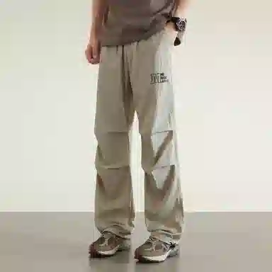 兰缪 日系基础款字母简约日常户外运动透气通勤舒适美式复古时尚百搭宽松直筒休闲裤 男女同款