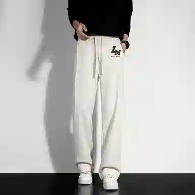 兰缪 美式复古日系简约纯色高街风基础款山系户外日常通勤运动宽松清爽透气潮流百搭亲肤柔软舒适直筒裤垂感系带休闲裤 男女同款