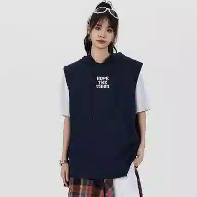 兰缪 美式复古山系户外日常纯色运动高街风通勤宽松休闲潮流亲肤透气连帽舒适无袖背心 男女同款