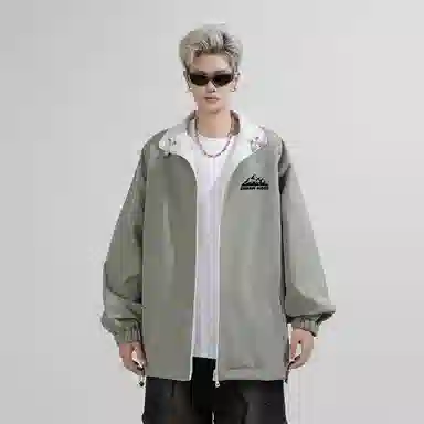 兰缪 美式复古纯色基础款字母防风日常山系通勤户外宽松长袖两面穿夹克外套 男女同款