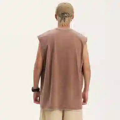 兰缪 日系复古纯色基础款简约宽松美式字母透气水洗做旧圆领百搭无袖背心 男女同款