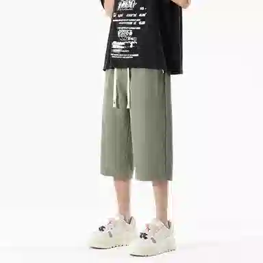 兰缪 美式复古日系简约高街风潮流基础款山系户外日常通勤运动舒适宽松清爽透气百搭柔软亲肤直筒垂感系带七分休闲短裤 男女同款