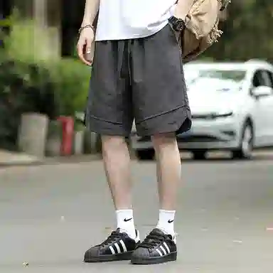 兰缪 日系简约纯色基础款日常通勤舒适美式复古透气户外运动百搭宽松五分裤休闲短裤 男女同款