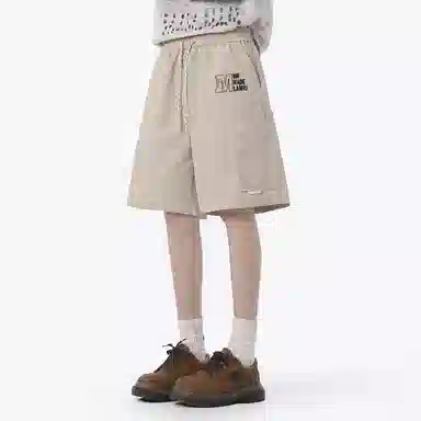 兰缪 美式日系户外日常柔软复古舒适透气运动高街基础款简约印花设计百搭通勤山系宽松清爽直筒潮流垂感纯色系带休闲短裤 男女同款