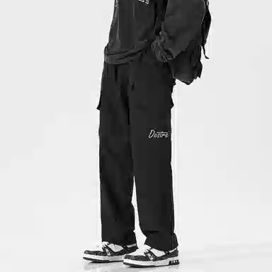 兰缪 美式复古日系简约纯色高街风基础款山系户外日常通勤跑步运动舒适宽松清爽透气潮流百搭柔软亲肤直筒裤垂感系带休闲裤 男女同款