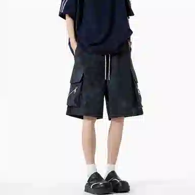 兰缪 美式复古日系简约高街风潮流基础款垂感日常通勤宽松五分裤系带休闲短裤 男女同款