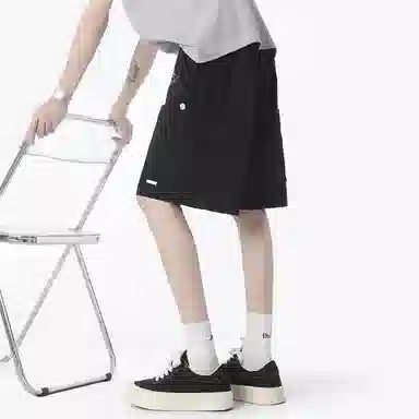 兰缪 美式日系户外日常柔软复古舒适运动透气高街简约基础款印花设计百搭通勤山系宽松清爽直筒潮流垂感纯色系带休闲短裤 男女同款