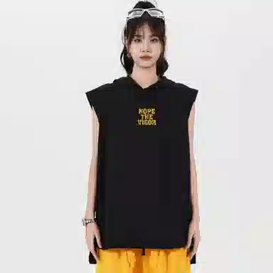 兰缪 美式复古山系户外日常纯色运动高街风通勤宽松休闲潮流亲肤透气连帽舒适无袖背心 男女同款