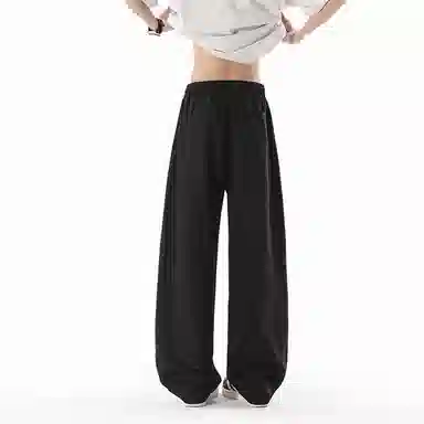 兰缪 美式复古日系简约高街风潮流基础款山系户外日常通勤运动舒适宽松清爽透气百搭柔软亲肤纯色垂感直筒长裤系带休闲裤 男女同款